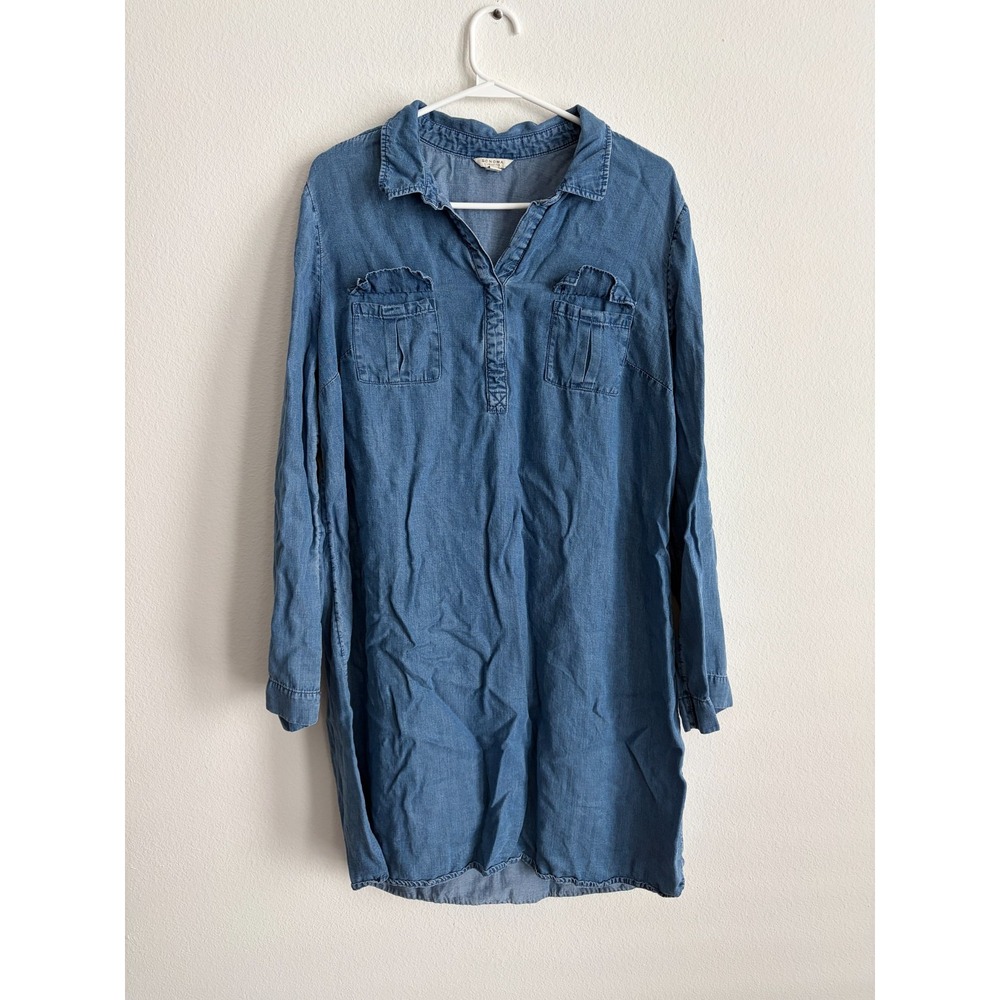 Sonoma Life + Style Shirt Dress Womens XL Blue Chambray Collared Roll Tab Sleeve